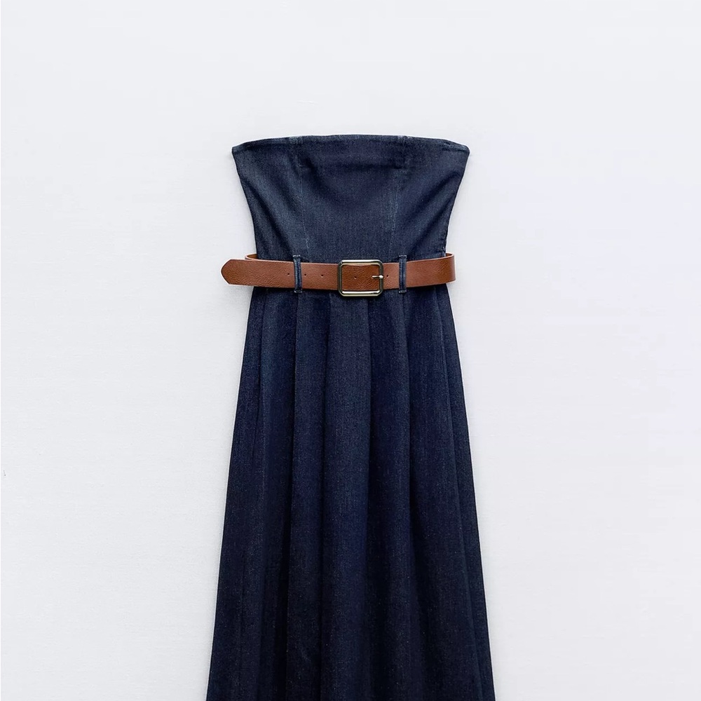 Zara Strapless denim dress with Brown Belt
